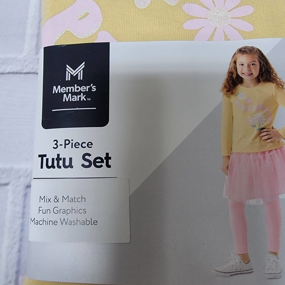 Member's Mark Girl's 3 Piece Tutu Set Yellow and Pink Flowers Size 6 - Picture 3 of 12